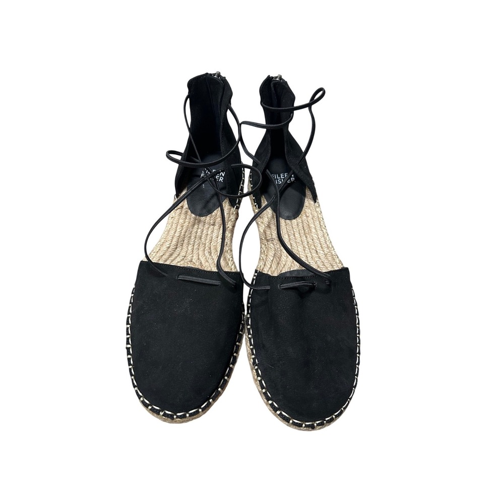 Eileen Fisher Womens Black Suede Lace Up‎ Espadrille Flats Size 8